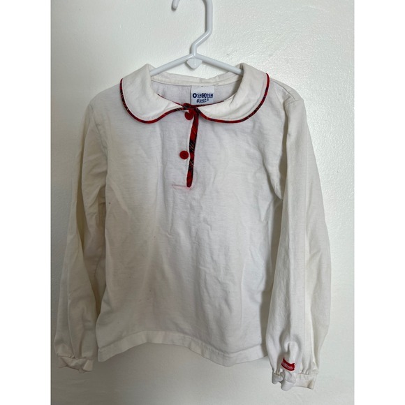 OshKosh B'gosh Other - Vintage OshKosh Bgosh Girls White Plaid Trim Peter Pan Collar Polo Shirt 6X USA